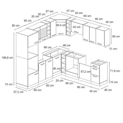 Vicco Cuisine en angle Noir brillant/Chêne doré 237x247cm , PT Chêne