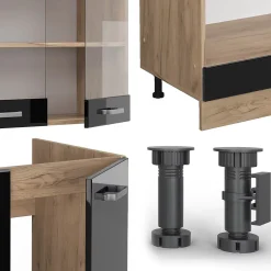 Vicco Cuisine en angle Noir brillant/Chêne doré 227x287cm sans PT