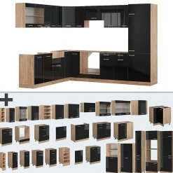 Vicco Cuisine en angle Noir brillant/Chêne doré 227x287cm sans PT