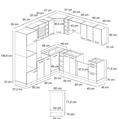 Vicco Cuisine en angle Sonoma/Chêne doré 237x247cm , PT Marbre