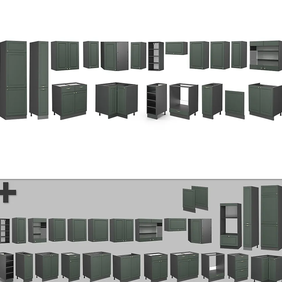 Vicco Cuisine en angle Vert et or campagne/anthracite 347x257cm , PT Chêne