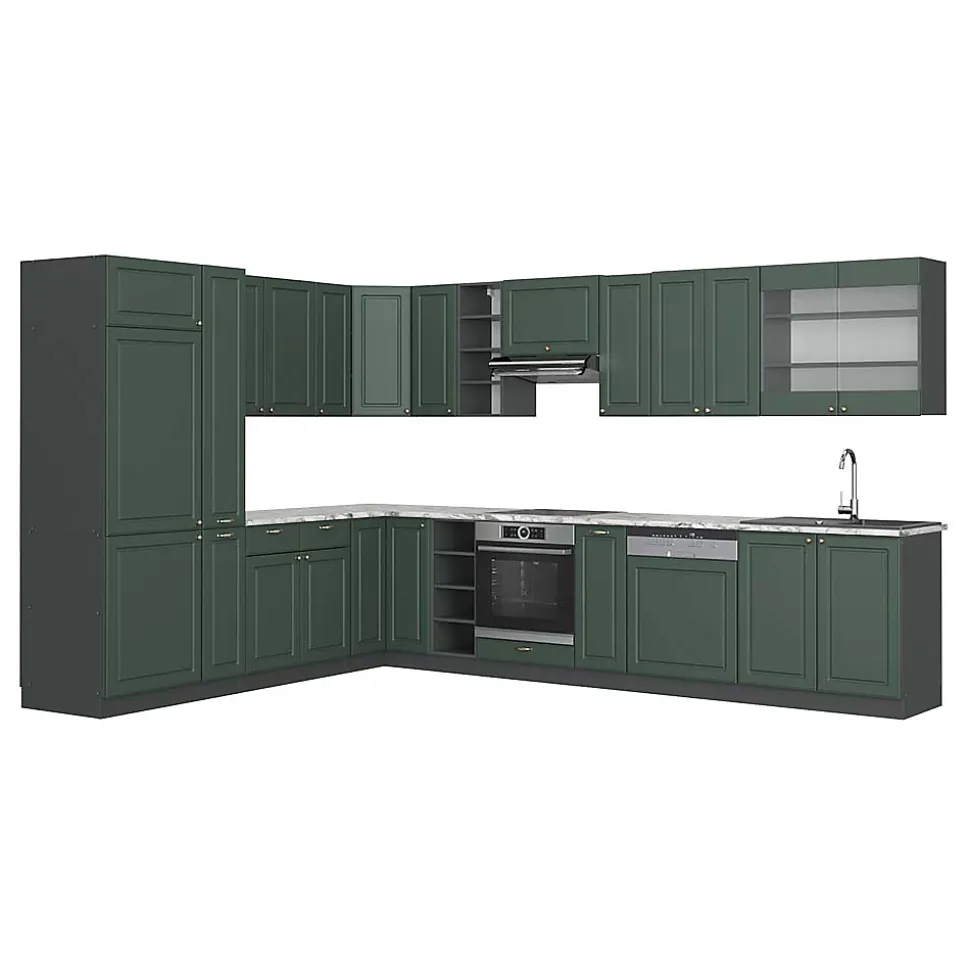 Vicco Cuisine en angle Vert et or campagne/anthracite 347x257cm , PT Marbre