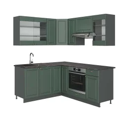Vicco Cuisine en angle Vert et or campagne/anthracite 160x190cm , PT Anthracite