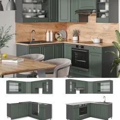 Vicco Cuisine en angle Vert et or campagne/anthracite 160x190cm , PT Anthracite