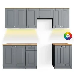 Vicco Cuisine Gris 240cm , PT Goldkraft avec bande LED