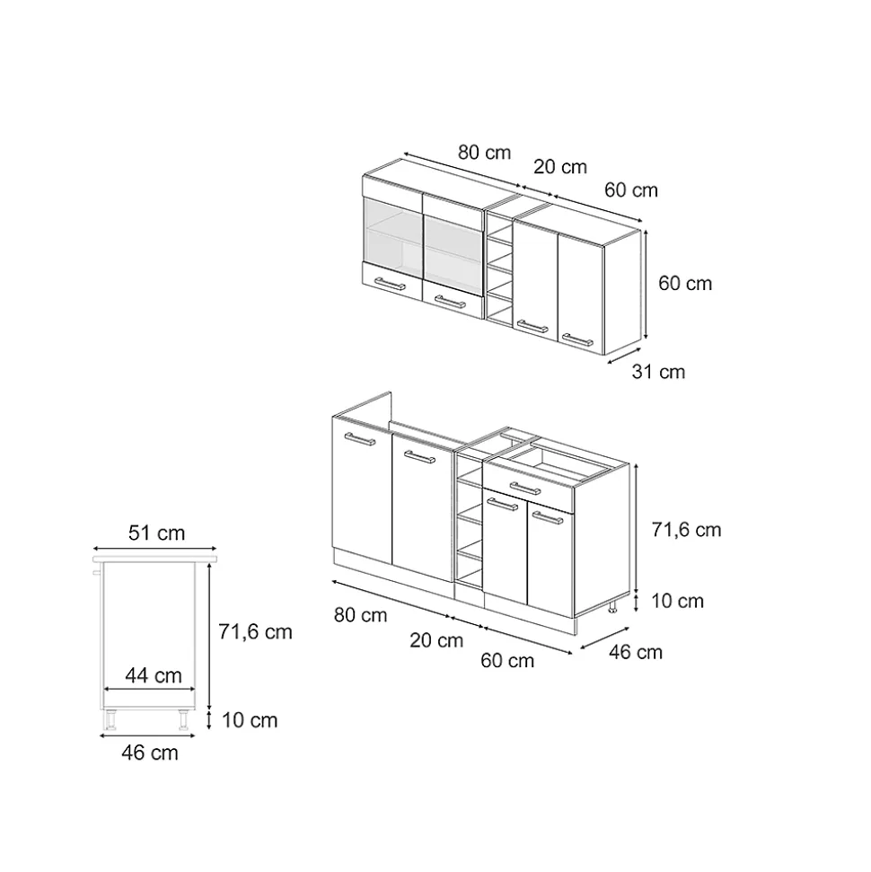 Vicco Cuisine Gris noble/Anthracite 160cm , PT Marbre