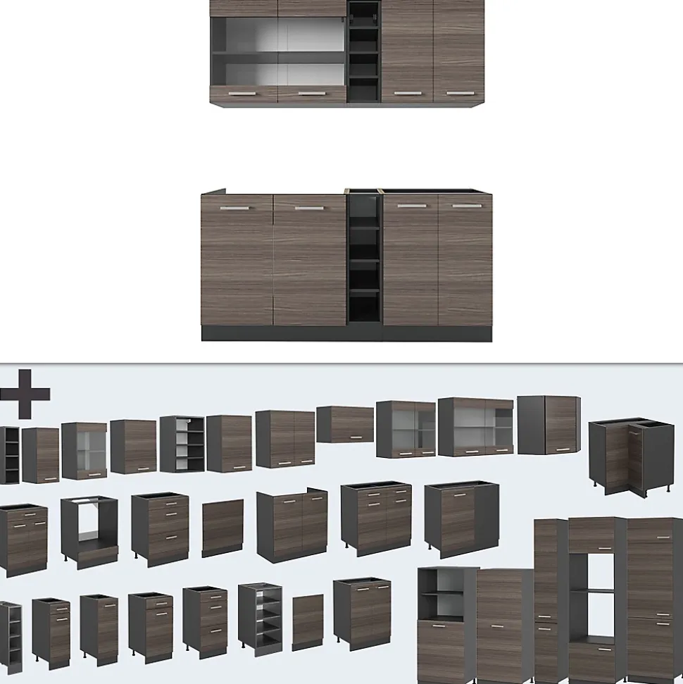 Vicco Cuisine Gris noble/Anthracite 160cm , PT Marbre