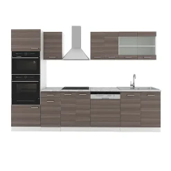 Vicco Cuisine gris noble/blanc 300cm avec armoire haute, sans PT