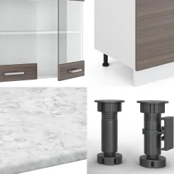 Vicco Cuisine gris noble/blanc 300cm avec armoire haute, sans PT