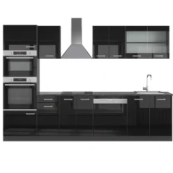 Vicco Cuisine Noir brillant/Anthracite 300cm avec armoire haute, PT Anthracite