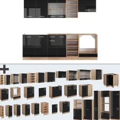 Vicco Cuisine Noir brillant/Chêne doré 240cm sans PT