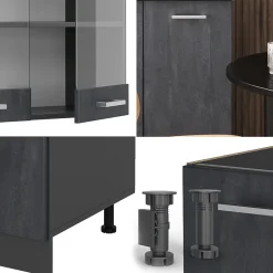 Vicco Cuisine Noir Béton/Anthracite 140cm sans PT