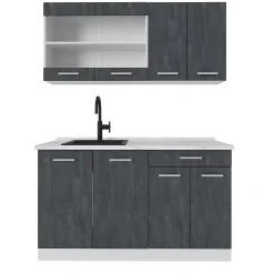 Vicco Cuisine noir béton/blanc 140cm sans PT