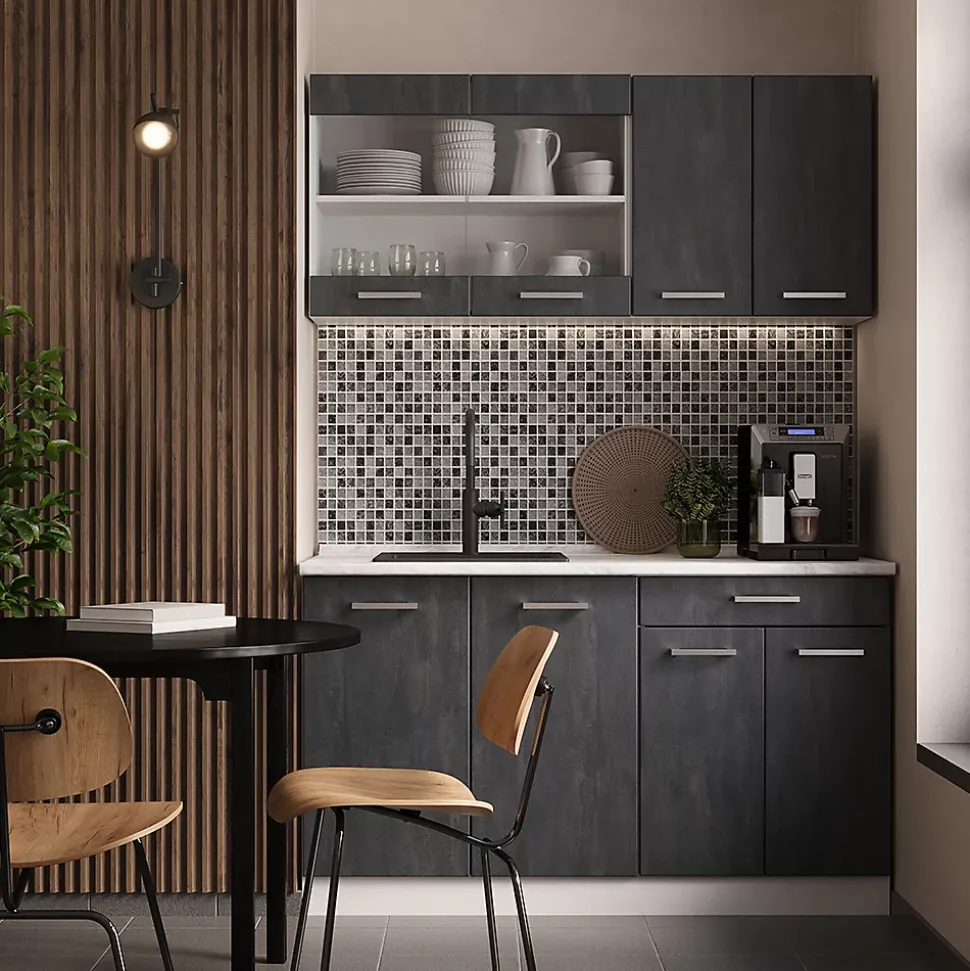 Vicco Cuisine noir béton/blanc 140cm sans PT