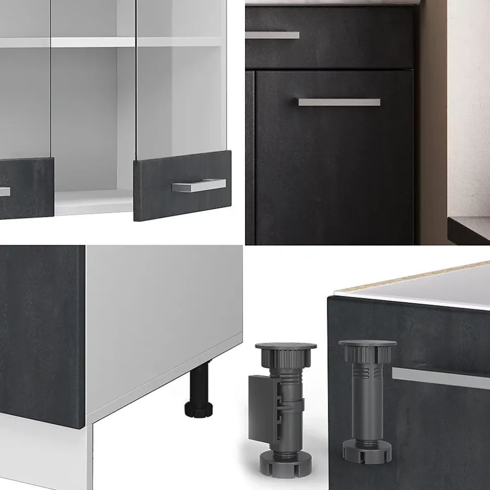 Vicco Cuisine noir béton/blanc 140cm sans PT