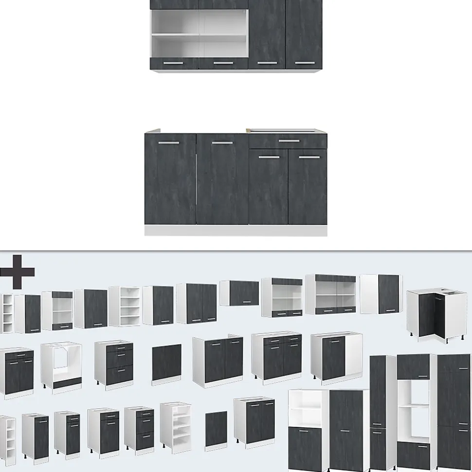 Vicco Cuisine noir béton/blanc 140cm sans PT