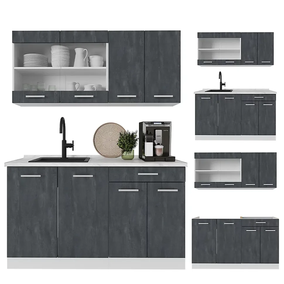 Vicco Cuisine noir béton/blanc 140cm sans PT