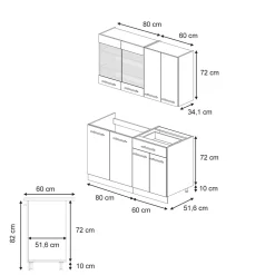 Vicco Cuisine pour une personne Bleu foncé brillant/Anthracite 140cm , PT Chêne
