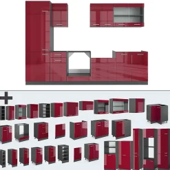 Vicco Cuisine Rouge brillant/Anthracite 300cm , PT Marbre