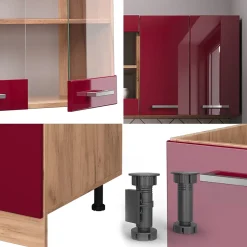 Vicco Cuisine Rouge brillant/Chêne doré 140cm , PT Marbre