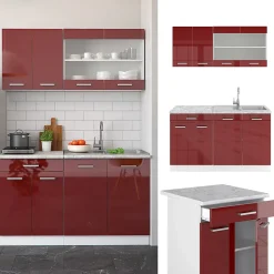 Vicco Cuisine rouge brillant/blanc 140cm sans PT