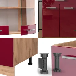 Vicco Cuisine Rouge brillant/Chêne doré 200cm sans PT