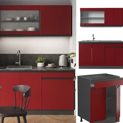 Vicco Cuisine Rouge/Anthracite 140cm J-Shape