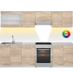 Vicco Cuisine Sonoma 240cm , PT Marbre avec bande LED