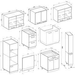 Vicco Cuisine Sonoma/blanc 350cm avec armoire haute, PT Anthracite