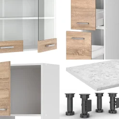 Vicco Cuisine Sonoma/blanc 350cm avec armoire haute, PT Anthracite