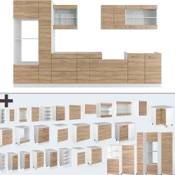 Vicco Cuisine Sonoma/blanc 350cm avec armoire haute, PT Anthracite