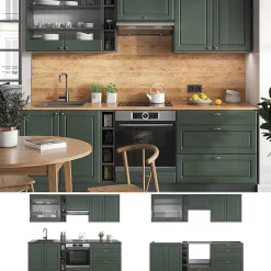 Vicco Cuisine Vert et or campagne/anthracite 235cm , PT Chêne
