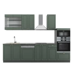 Vicco Cuisine Vert et or campagne/anthracite 300cm avec armoire haute, sans PT