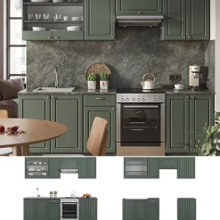 Vicco Cuisine Vert et or campagne/anthracite 240cm , PT Marbre