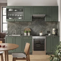 Vicco Cuisine Vert et or campagne/anthracite 240cm , PT Marbre