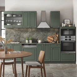 Vicco Cuisine Vert et or campagne/anthracite 300cm avec armoire haute, PT Chêne