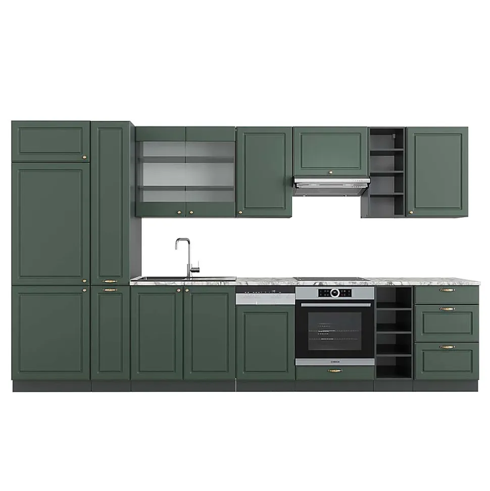 Vicco Cuisine Vert et or campagne/anthracite 355cm , PT Marbre