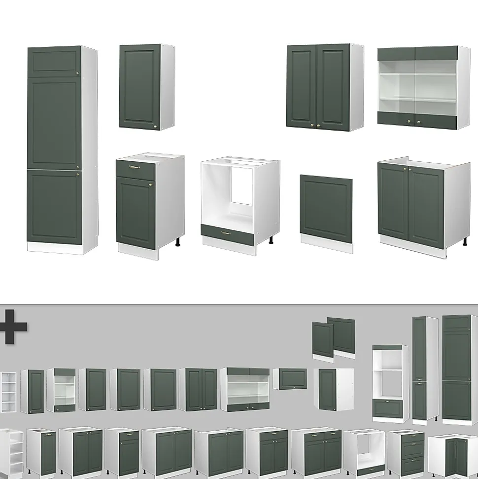 Vicco Cuisine Vert-Or Landhaus/Blanc 300cm , PT Marbre