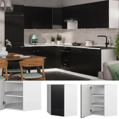 Vicco Elément haut de cuisine Noir rayé 57cm