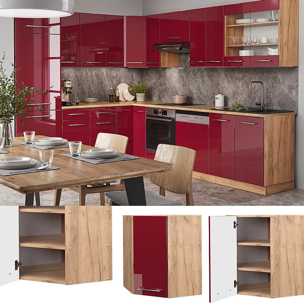 Vicco Elément haut de cuisine Rouge bordeaux Haute brillance 57cm