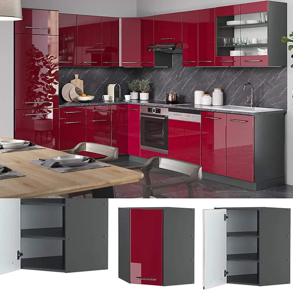 Vicco Elément haut de cuisine Rouge bordeaux Haute brillance 57cm