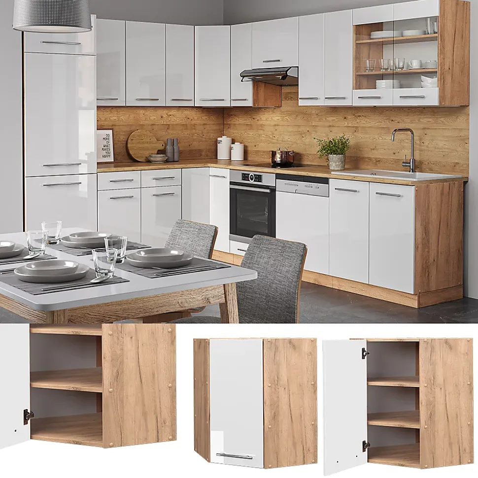 Vicco Elément haut de cuisine Blanc Haute brillance 57cm