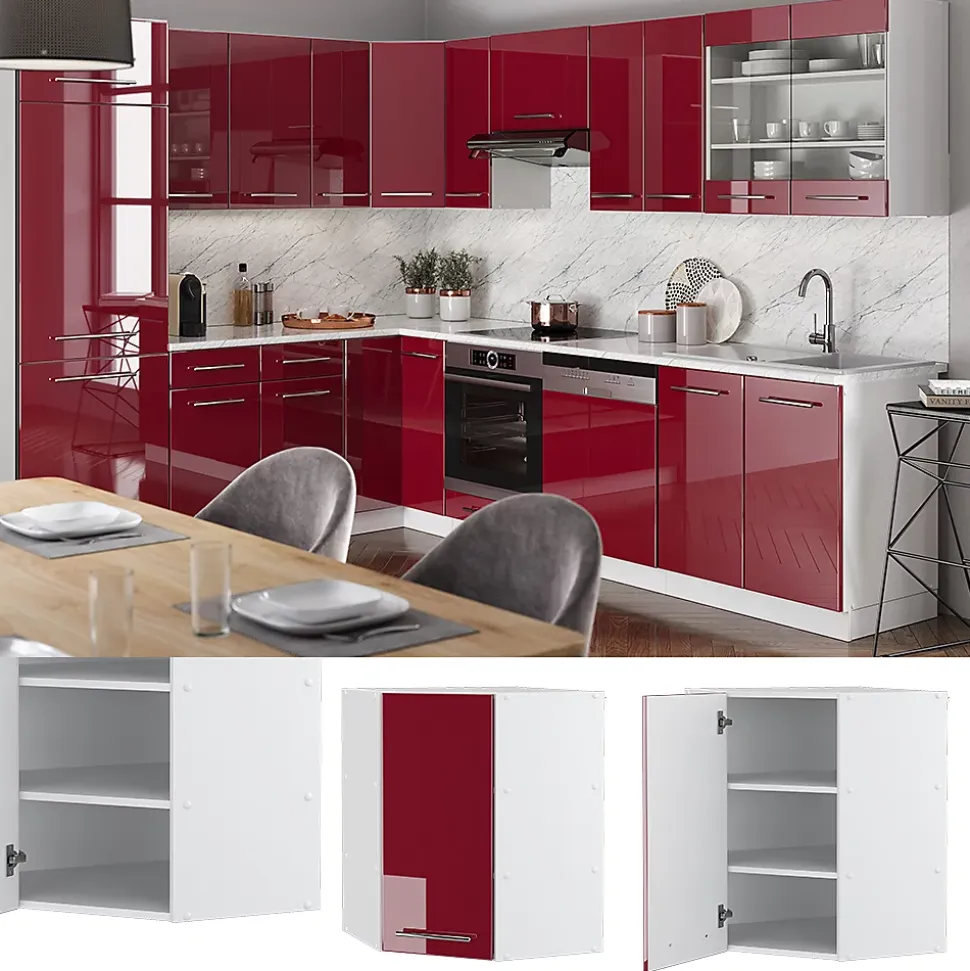 Vicco Elément haut de cuisine Rouge bordeaux Haute brillance 57cm