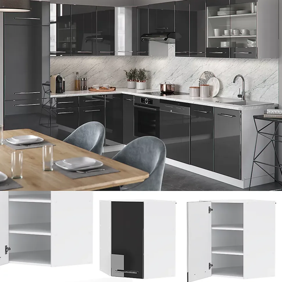 Vicco Elément haut de cuisine Anthracite Haute brillance 57cm