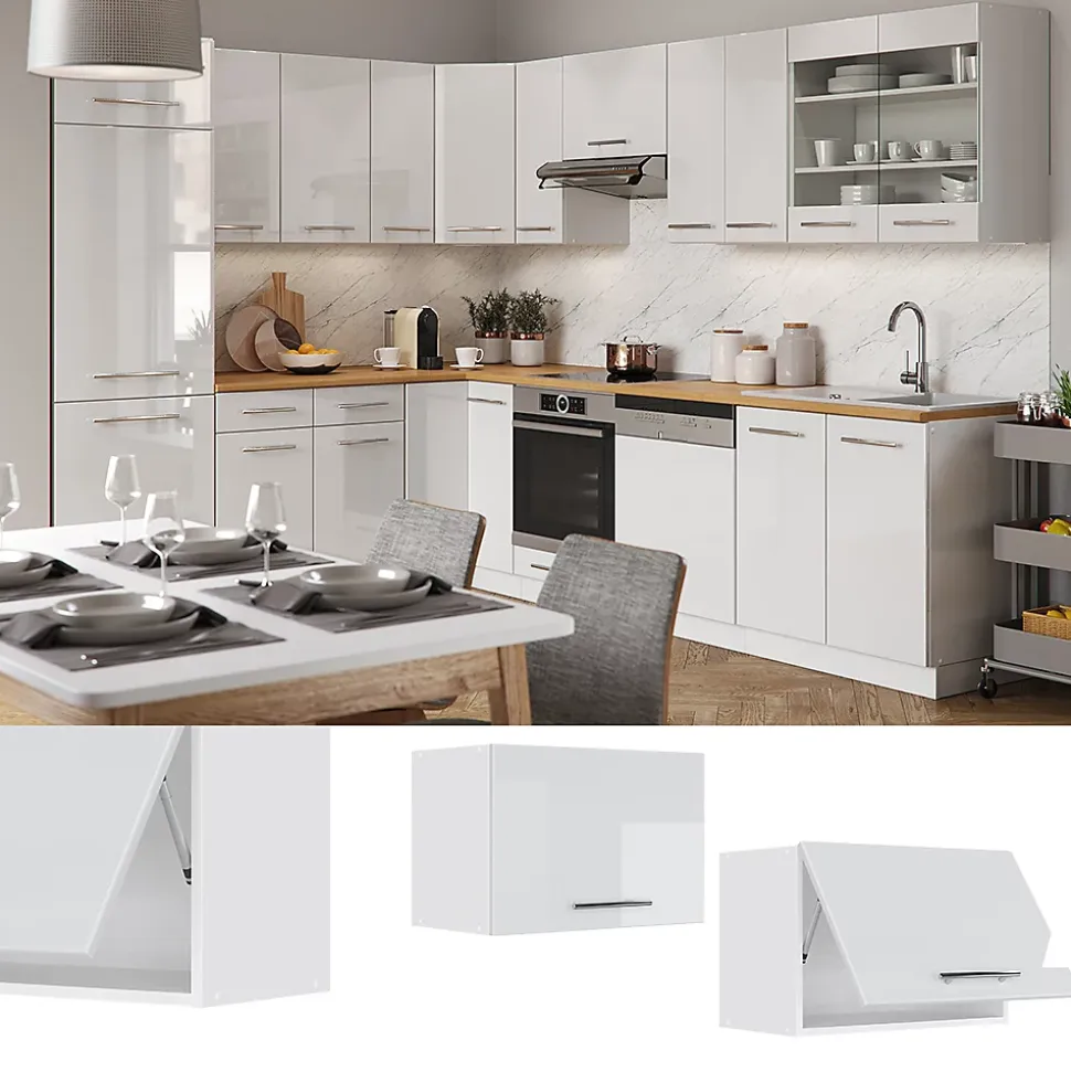 Vicco Elément haut de cuisine Blanc Haute brillance 60cm Plat