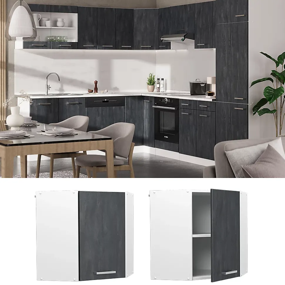 Vicco Elément haut de cuisine Béton noir 57cm