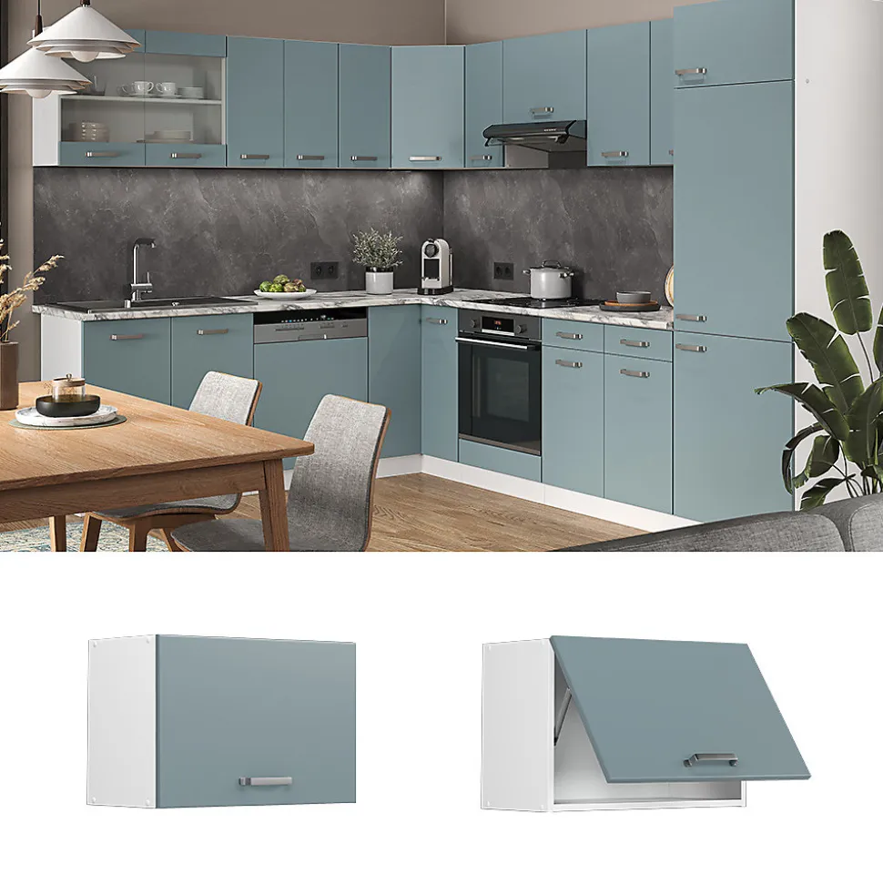 Vicco Elément haut de cuisine Bleu-gris 60cm Plat
