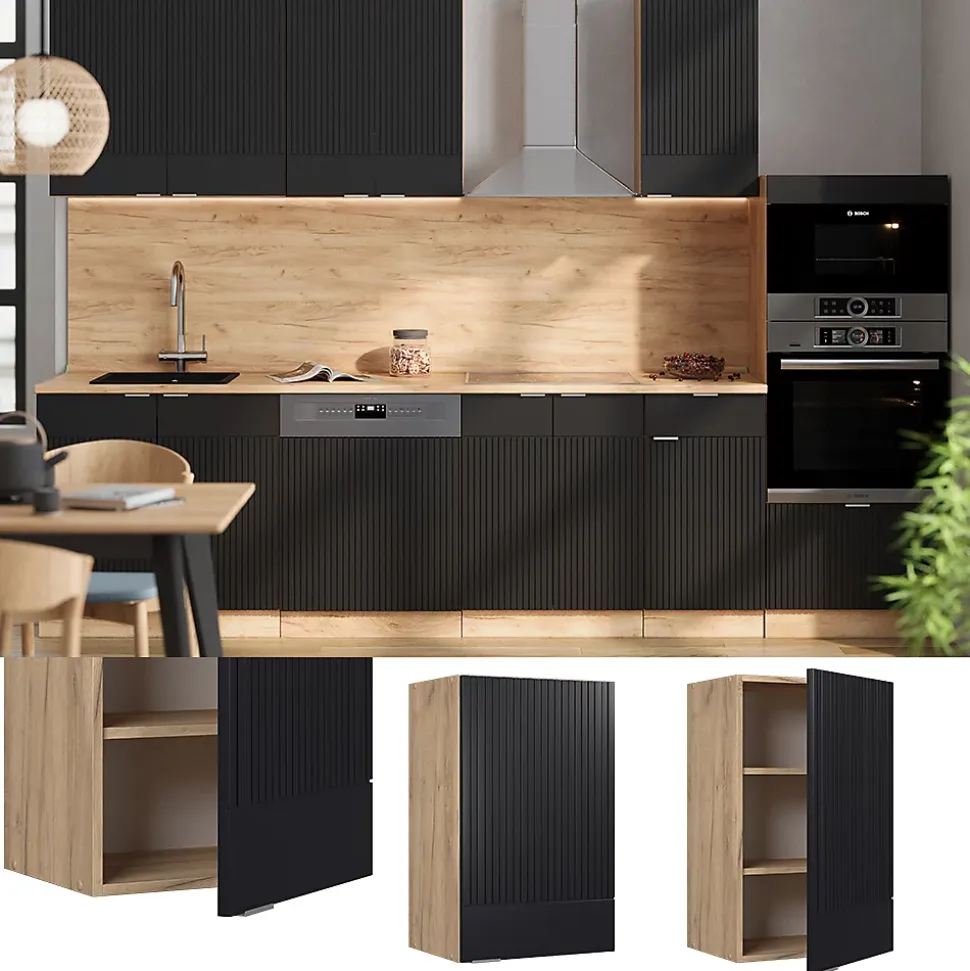 Vicco Elément haut de cuisine Noir rayé 45cm