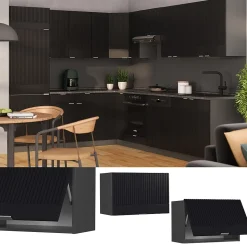 Vicco Elément haut de cuisine Noir rayé 60cm Plat