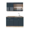 Vicco Kitchenette bleu foncé brillant/chêne doré 140cm sans PT